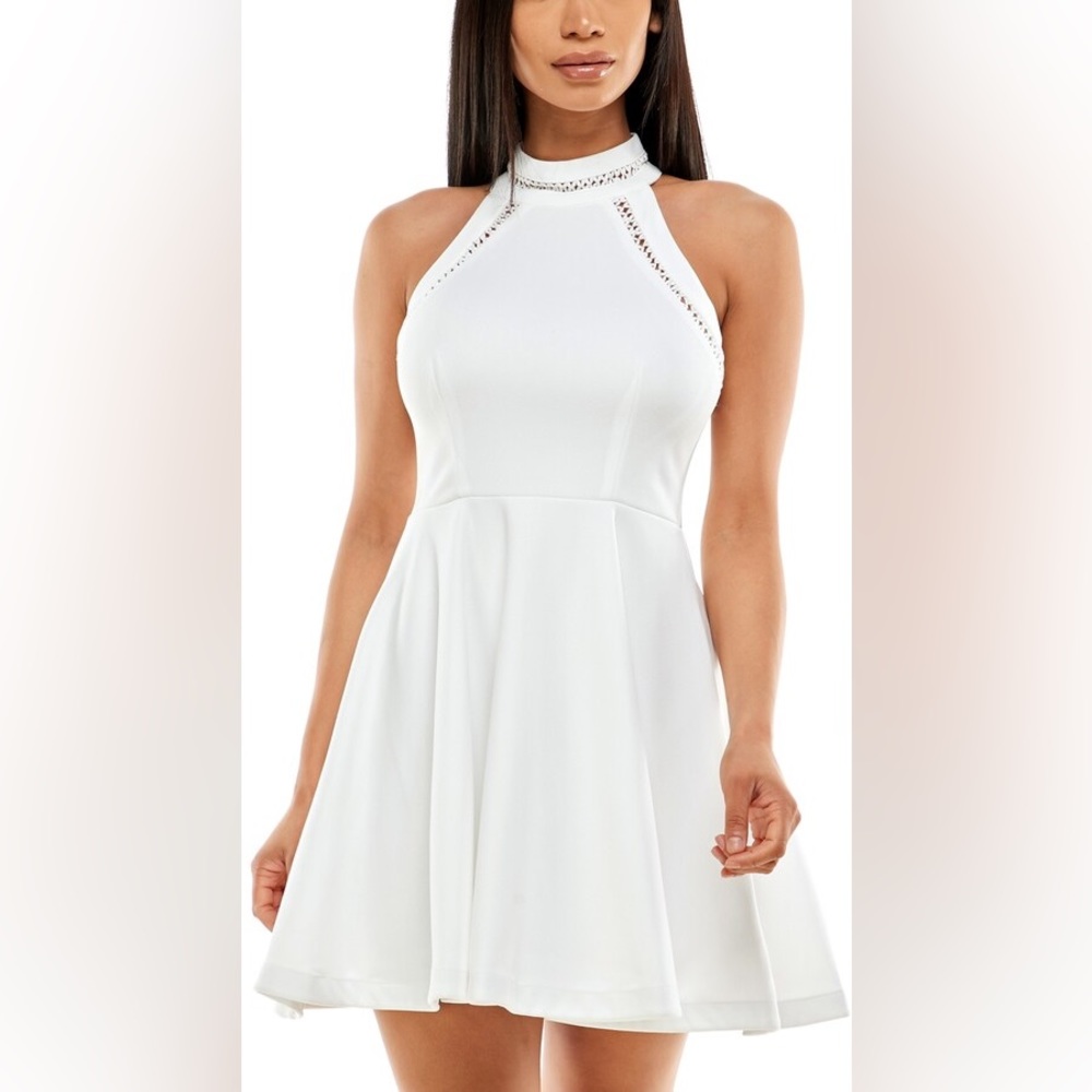 Juniors B Darlin White Halter Top Skater Dress